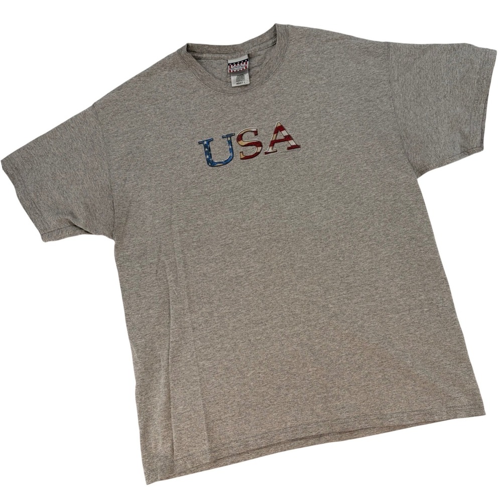 Vintage USA Graphic‎ T Shirt Large Gray Americana Patriotic Tee